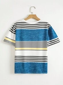 SHEIN LUNE Women's Casual Striped Button Decorated T-Shirt, Summer - Multicolor - View 2