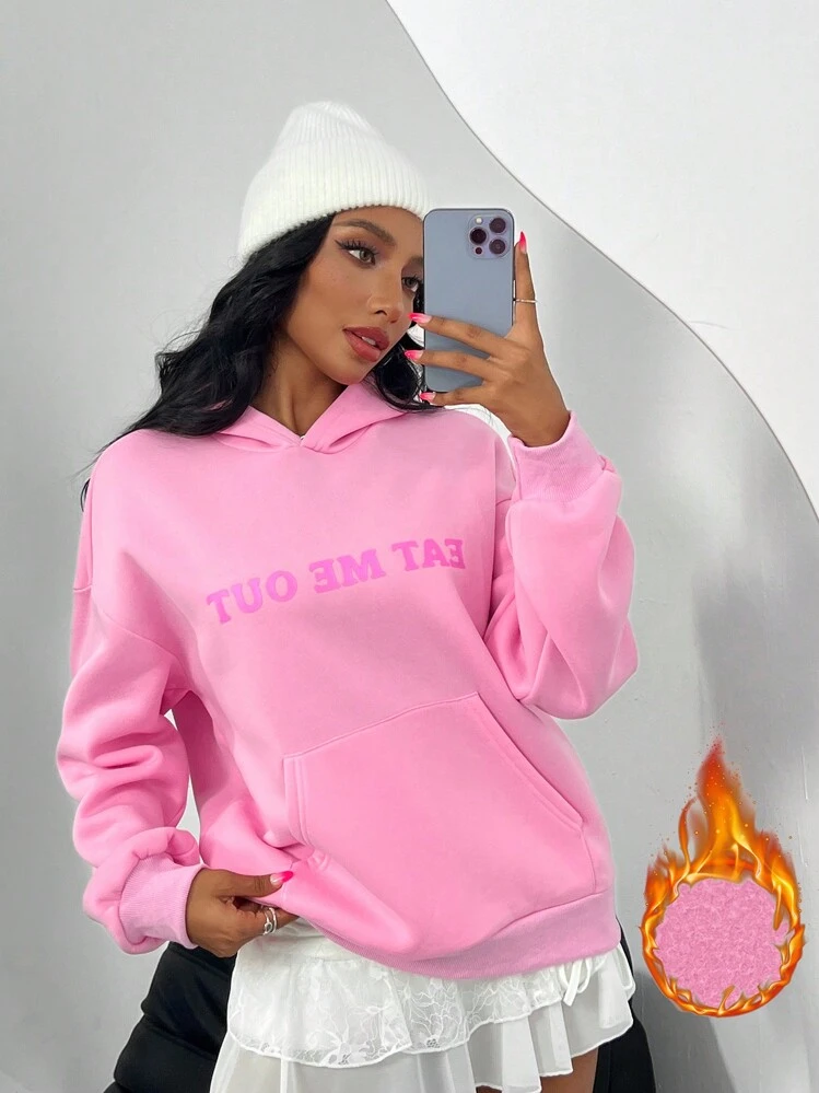 SHEIN SXY ピンクプリント 厚手 サーマルライニング ルーズフィット