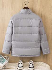 Tween Boys Warm Fleece Pocket Stand Collar Jacket, Suitable For Winter Outdoor Play, School, Streetwear, Party And Casual Wear, Great Value - Grey - View 2