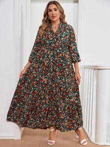 SHEIN Clasi Đầm tay loe cổ chữ V họa tiết hoa cỡ lớn cho nữ - Nhiều màu - Xem 6