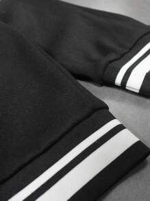 Manfinity EMRG Men's Plus Size Letter Print Loose Fit Casual Baseball Jacket, Spring Autumn - Black and White - View 3