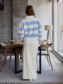 Blue And White Sweater And Maxi Skirt 2 Pcs Set - Blue and White - View 3