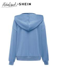 Seusyu Women's Letter Print Hoodie, Loose Fit Street Style Sweatshirt, Casual Comfy Pullover Top Fall - Baby Blue - View 7