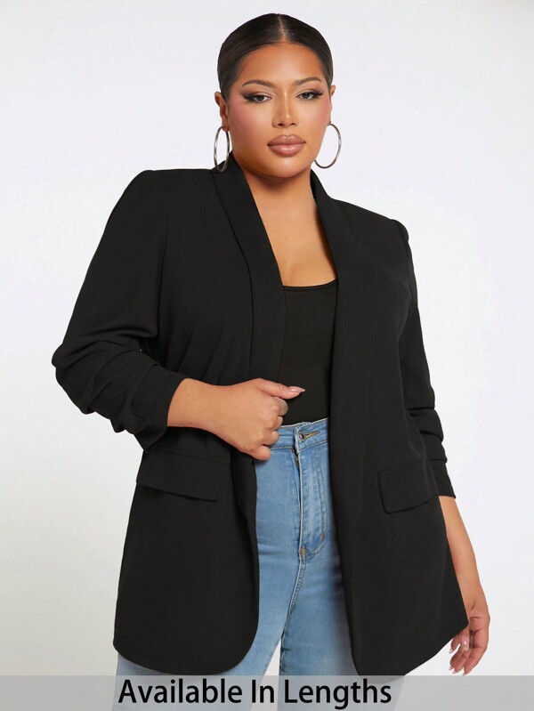 SHEIN Tall CURVE Plus Size Lente en Herfst Casual Effen Kleur Sjaalkraag Blazer