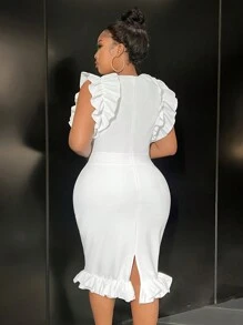Slaydiva فستان أناقة وحفلات وتجمعات وموعد صلب أبيض بلا أكمام وأقمشة منسوجة ذات كشكشة ولحمة بتقشير نسيج الخريف الصيف بحجم كبير للنساء - أبيض - مشاهدة 2