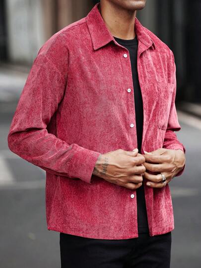 Manfinity Homme Men's Long Sleeve Corduroy Casual Shacket