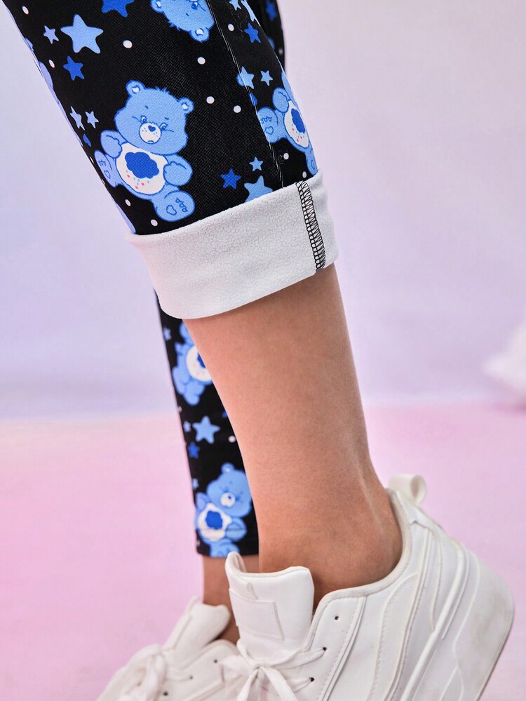 SHEIN 孕妇高腰可调节熊印花长款紧身裤 - 黑色 - 查看 7