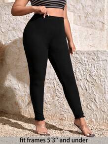 SHEIN PETITE CURVE Leggins casuales en unicolor para talla grande - Negro - Ver 5