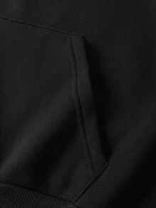 INAWLY 加大码字母印花抽绳连帽衫，休闲日常穿着，适合冬季 - 黑色 - 查看 5