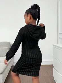 SHEIN Vestido largo con capucha de niña preadolescente, decorado con estrellas brillantes, para otoño/invierno, diseño esponjoso y grueso
