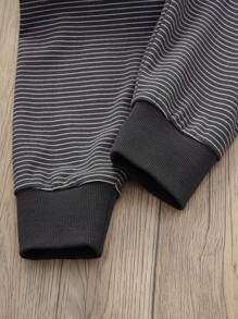 SHEIN 2pcs/Set Tween Boy Soft Velvet Ribbed Pattern Round Neck Long Sleeve Top And Long Pants Sleepwear Set, Warm For Autumn/Winter - Navy Blue - View 4