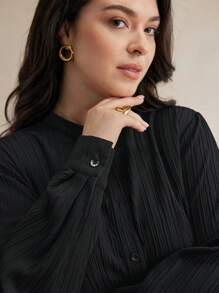 BizChic Plus Size Black Woven Elegant Commuter Dress Black Long Sleeve Dress Fall Women Outfits Winter Women Clothes - Black - View 4