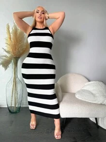 SHEIN SXY Plus Size Black And White Contrast Color Bodycon Sweater Dress - Black and White - View 8