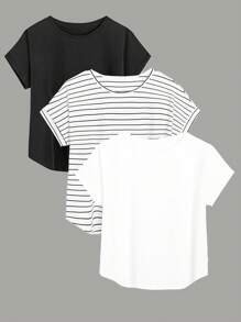 Calvaya 大码女式夏季圆领短袖宽松休闲 T 恤图案 T 恤女式上衣 - 彩色 - 查看 1