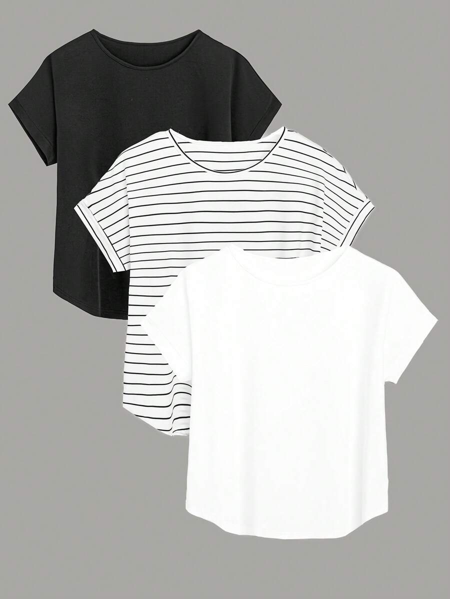 Calvaya 大码女式夏季圆领短袖宽松休闲 T 恤图案 T 恤女式上衣 - 彩色 - 查看 1