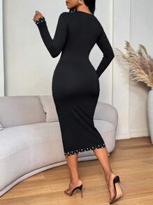 SHEIN Clasi Robe moulante en tricot à longues perles pour femmes, tenue maxi pour femmes