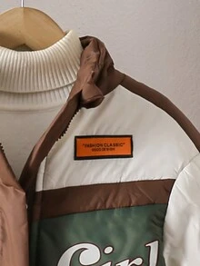 SHEIN Áo khoác dài tay họa tiết chữ cái và số tiếng Anh Mỹ thời trang dày dặn cho bé gái, ấm áp và chống gió, đa năng để mặc hàng ngày và đi làm - Nhiều màu - Xem 3