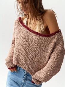 SHEIN BohoFeels Solid Color Loose Long Sleeve Sweater For Women, Vacation