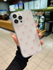SV Pattern Studio Artist Transparent Kawaii Cute Bow Print Casual Regular Phone Case, Holiday, Valentine's Day - Pink - View 3