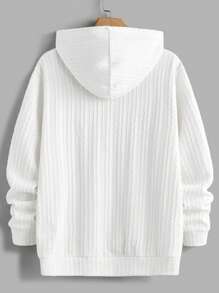 Manfinity VCAY 2 Stück Herren gestrickter, lässiger, weiter Hoodie Sweatshirt mit Dropshoulder und Taschenhose Set, geeignet für den Herbst - Weiss - Übersicht 4
