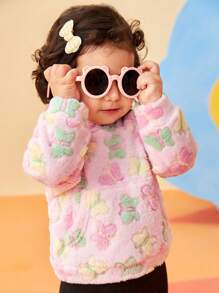 SHEIN 2pcs Baby Girls' Floral Print Hoodie Sweatshirt And Pants Set With 3D Small Flowers, Cute Outfit For Outdoor