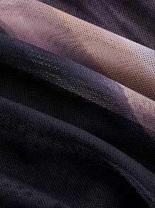 SHEIN MOD Black Off-Shoulder Mesh 2in1 Trumpet Sleeve Long Sleeve Women's Top,Western,Vintage,70s,The Bachelorette