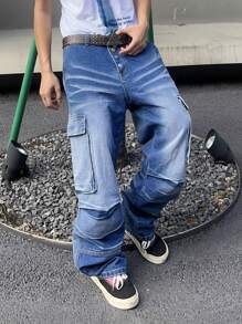 Manfinity EMRG Men's Casual Distressed Washed Denim Jeans