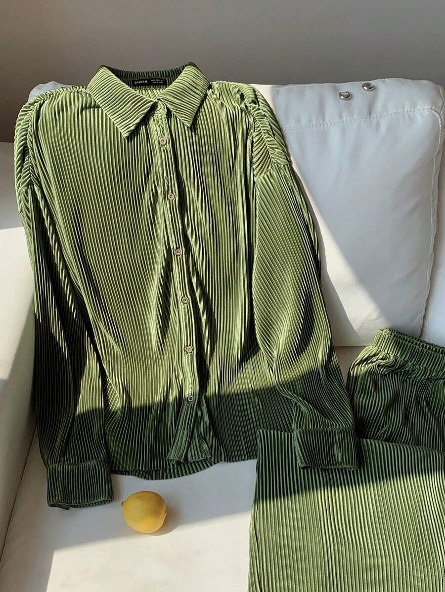 Comfortcana 绿色编织女式休闲套装 - 綠色 - 查看 1