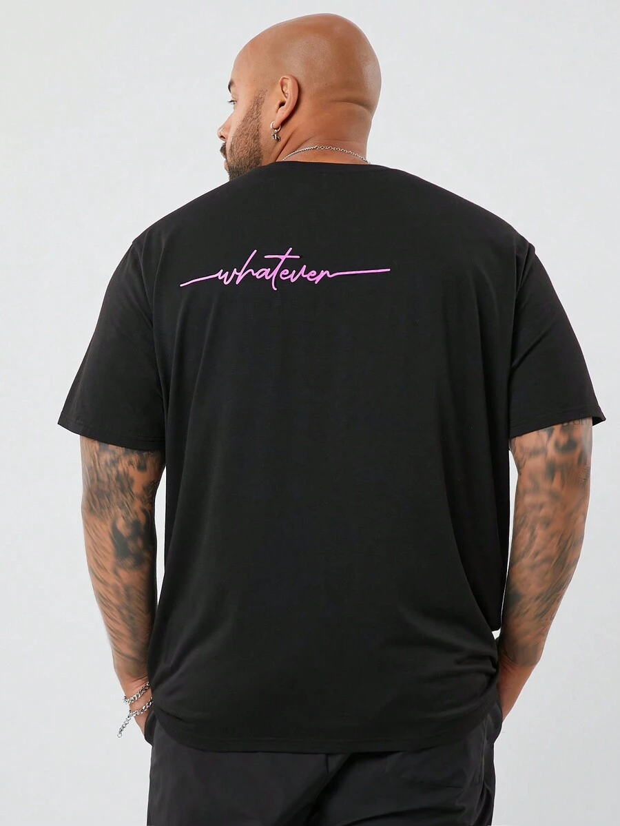 EASEVO 大码男士修身圆领短袖 T 恤，适合夏季分层穿着 - 黑色 - 查看 1