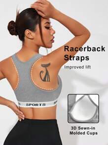 SHEIN Sport Studio Seamless Solid Color Backless Sports Bra Without Removable Pads, Shockproof Seamless Sports Bra With Sewn-In Pads, Athletic Bras Non-Removable Pads For For Women High Support Racerback,Workout, Yoga, Running Grey