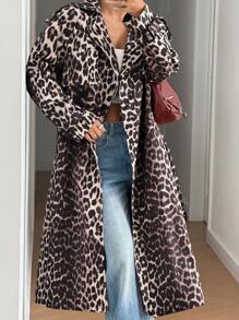 SHEIN EZwear Women's Casual Leopard Print Trench Coat, Autumn - Multicolor - View 1