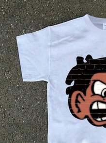 SHEIN Coolqubz 青少年男孩休闲卡通印花 T 恤，夏季 - 白色 - 查看 4