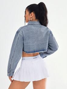 SHEIN EZwear 女士春秋休闲磨边短款牛仔夹克