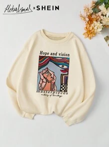 Mulvari Women's Loose Fitting Graphic Print Crew Neck Sweatshirt, Fall/Winter, Casual Comfy Pullover Top Outfit
