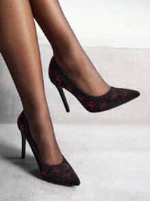 CUCCOO SZL 黑色、红色水钻镶嵌蜘蛛图案、尖头、高跟、一脚蹬时尚女式万圣节女巫正装鞋 - 黑色 - 查看 13