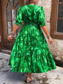 大码休闲全印花连衣裙 - 綠色 - 查看 2