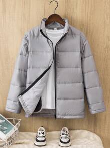 Tween Boys Warm Fleece Pocket Stand Collar Jacket, Suitable For Winter Outdoor Play, School, Streetwear, Party And Casual Wear, Great Value - Grey - View 3