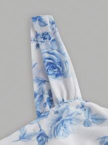 SHEIN MOD Women Blue & White Floral Print Bodycon Dress, Versatile Vintage Palace Style Dress, Elegant Women Dresses,Tea Party Dress, Giving Dress,Renaissance Fair,Formal Gown,Long Fall Dress,Party Women Dresses,Summer Dresses For Women,Pastel Dresses For Women - Blue and White - View 4