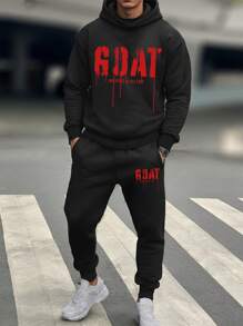 Leap Crew GOAT, Greatest Of All Time Printed Loose Fit Hooded Sweatshirt Set For Teen Boys, Suitable For Autumn/Winter - Black - View 1