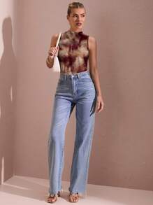 SHEIN BAE 女士秋季立领无袖紧身衣 - 咖啡棕 - 查看 2