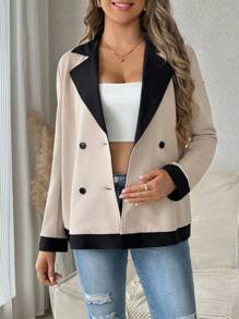 SHEIN Maternity Contrast Panel Front Button Casual Long Sleeve Jacket