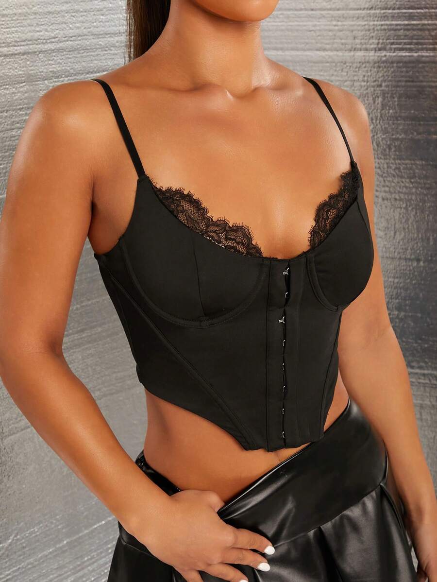 SHEIN SXY Women Lace Splicing Front Button Asymmetric Hem Slim Elegant Camisole