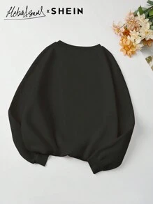 Mulvari Sudadera de cuello redondo de manga larga con estampado minimalista para mujer, conjunto de blusa informal y cómoda