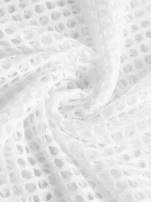 SHEIN EZwear CURVE 2 chiếc/bộ cho nữ cỡ lớn màu trơn cổ tròn tay ngắn lưới rộng rãi thường ngày & váy yếm màu trơn - trắng - Xem 6