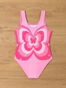 年轻女孩可爱蝴蝶印花连体泳衣 - 彩色 - 查看 2