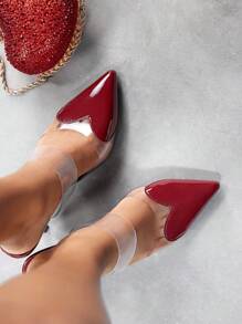 CUCCOO SZL 女士纯色尖头时尚百搭高跟鞋秋季勃艮第高跟鞋新年假期 - 酒紅色 - 查看 13