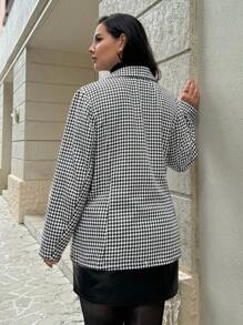 SHEIN Privé Plus Size Women Houndstooth Blazer Lapel Formal Suit - Multicolor - View 7