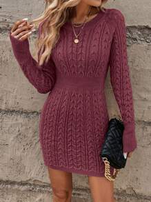 EMERY ROSE Solid Color Slim Fit Knitted Sweater Dress, Spring And Autumn Fall Winter Cloth For Women
