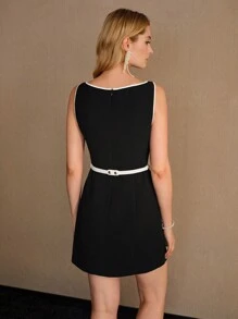 MOTF STUDIO VÁY CỔ LỖ KHÓA BÓNG ĐẦM TƯƠNG PHẢN - Đen và trắng - Xem 6