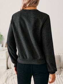 SHEIN LUNE 秋冬休闲简约心形图案圆领宽松女式卫衣 - 深灰色 - 查看 2